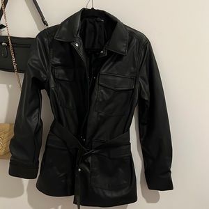 Black leather trench coat